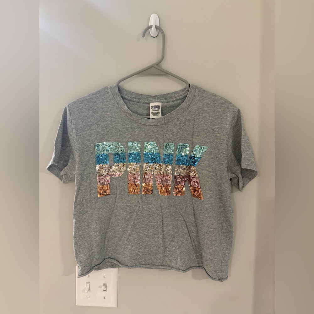 PINK Victoria’s Secret Sequin Logo Cropped T-Shirt